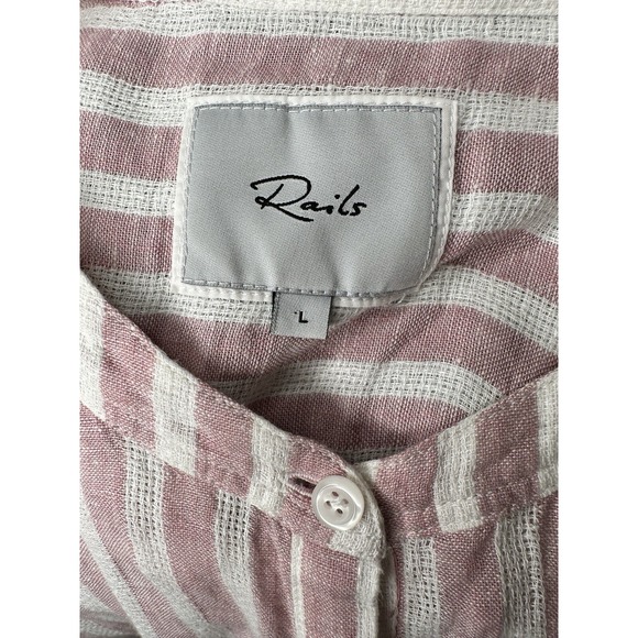 Rails Women's Angelina Dress Large L Rose Striped Smocked Waist Linen Blend A - Picture 8 of 10